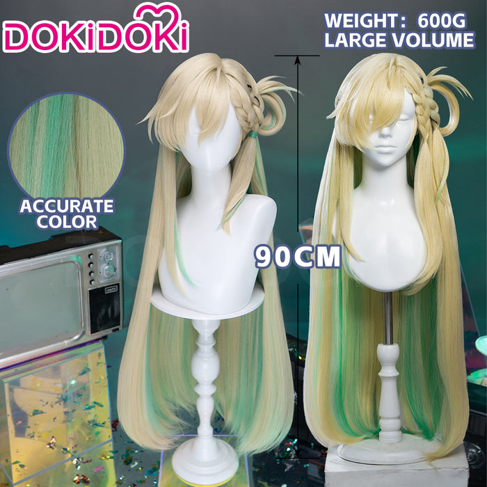 【Ready For Ship】DokiDoki Game Wuthering Waves Cosplay Lynae Wig Long Straight Blonde Green Hightlight Hair