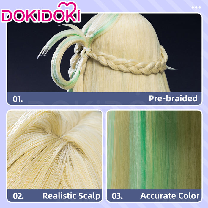 【Ready For Ship】DokiDoki Game Wuthering Waves Cosplay Lynae Wig Long Straight Blonde Green Hightlight Hair