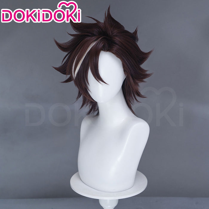【Ready For Ship】DokiDoki Sentenced to Be a Hero Cosplay Xylo Forbartz Wig Short Dark Brown White Highlight Hair