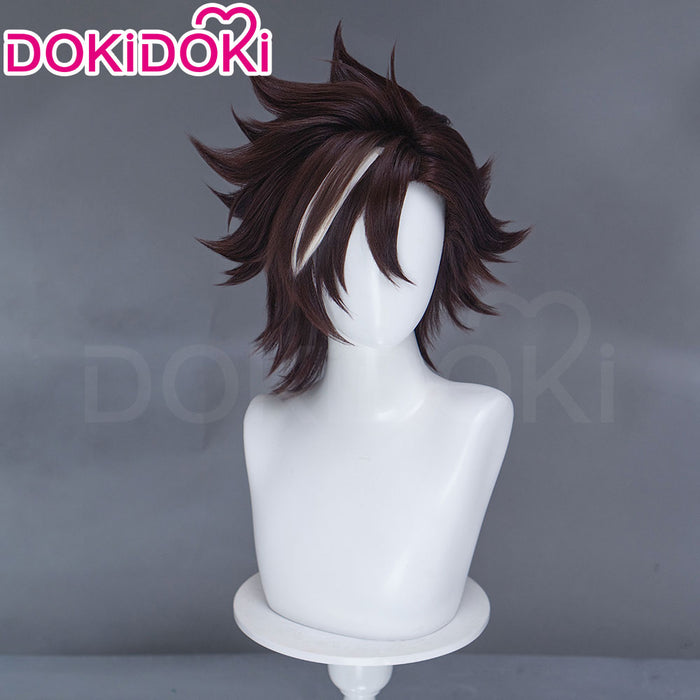 【Ready For Ship】DokiDoki Sentenced to Be a Hero Cosplay Xylo Forbartz Wig Short Dark Brown White Highlight Hair