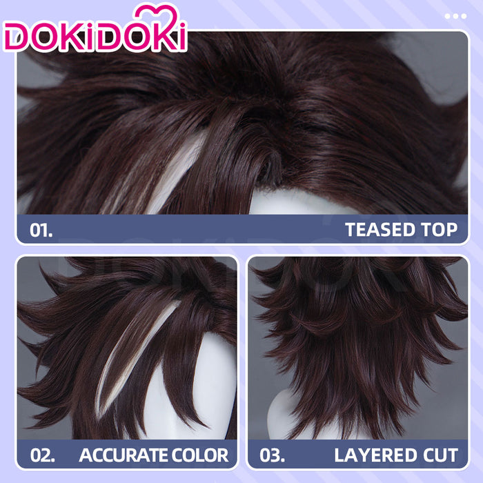 【Ready For Ship】DokiDoki Sentenced to Be a Hero Cosplay Xylo Forbartz Wig Short Dark Brown White Highlight Hair