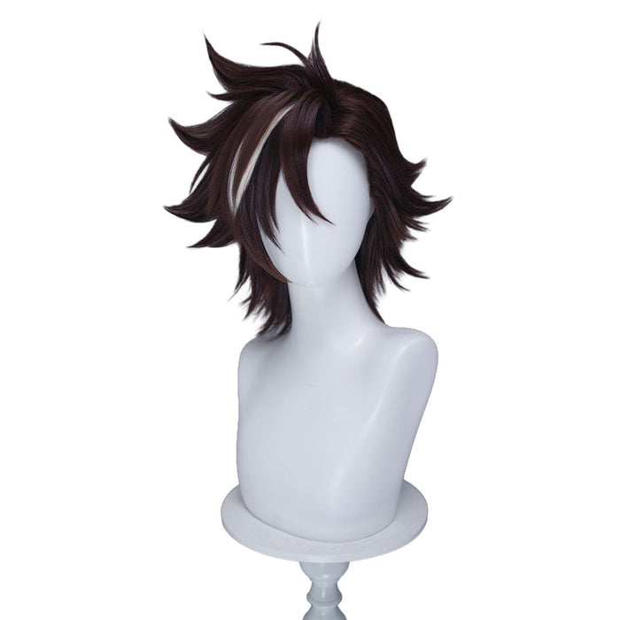【Ready For Ship】DokiDoki Sentenced to Be a Hero Cosplay Xylo Forbartz Wig Short Dark Brown White Highlight Hair