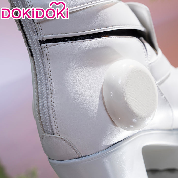 【Ready For Ship】【Upgraded Version】DokiDoki Anime Game Cosplay White Black Shoes Grey Fur Boots High Heels