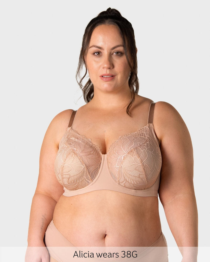 Hotmilk Evolve Refined Cashmere bra — full cup lace fit for larger busts