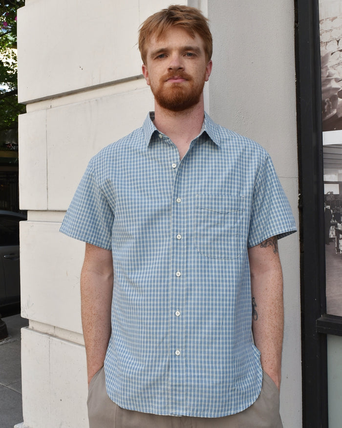 Rough Side Unit Half Shirt in Blue Check