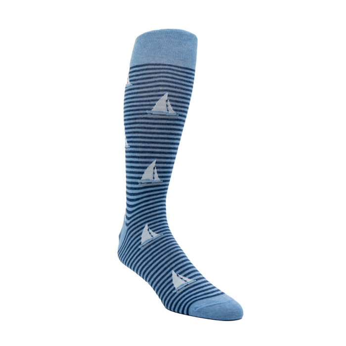 Sailboat Striped Sock - Light Blue