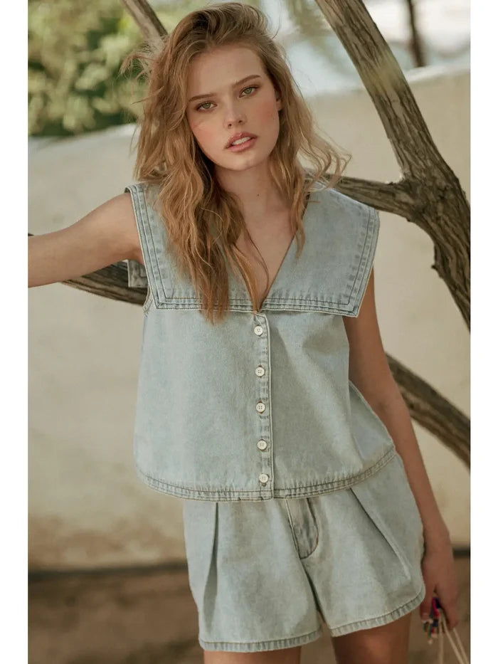Sailor Collar Denim Top