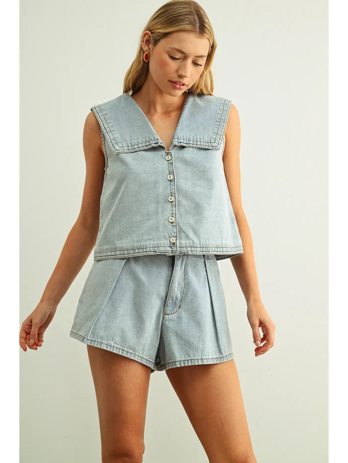 Sailor Collar Denim Top