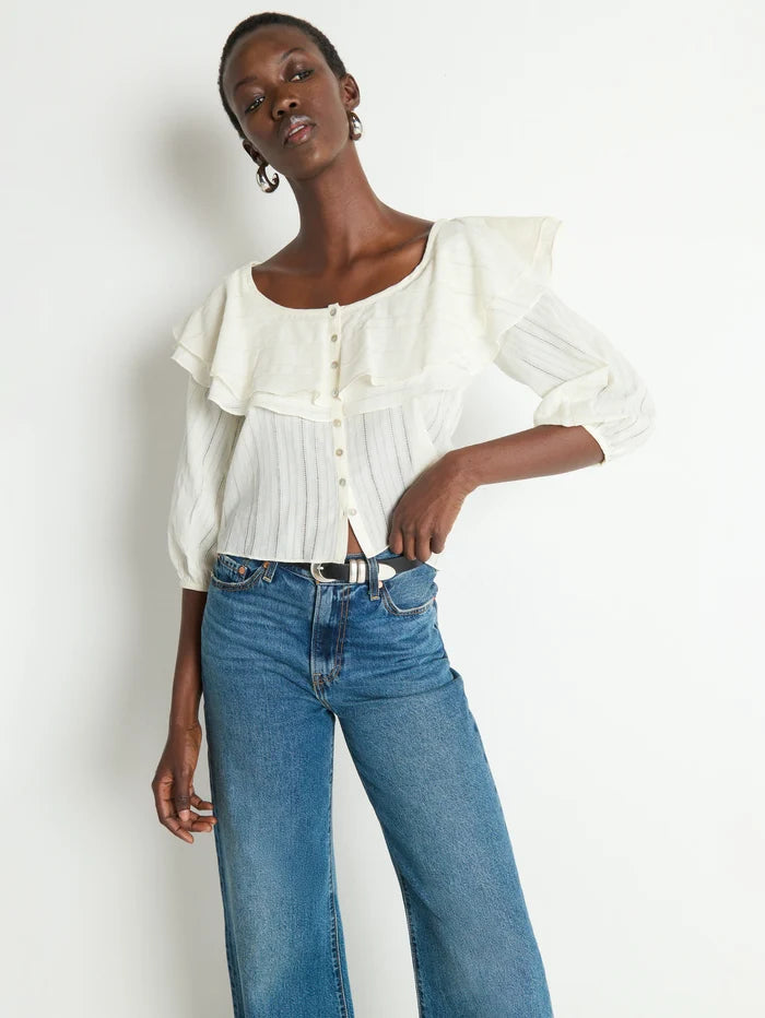 Sandra Ruffle Blouse-Porcelain