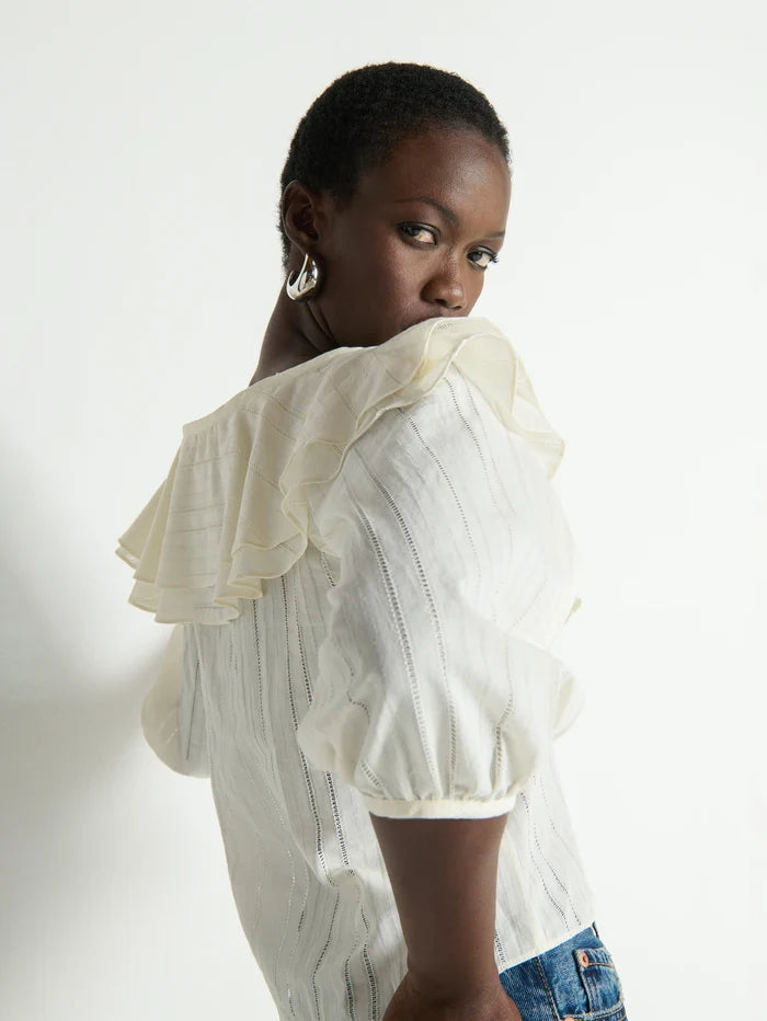 Sandra Ruffle Blouse-Porcelain