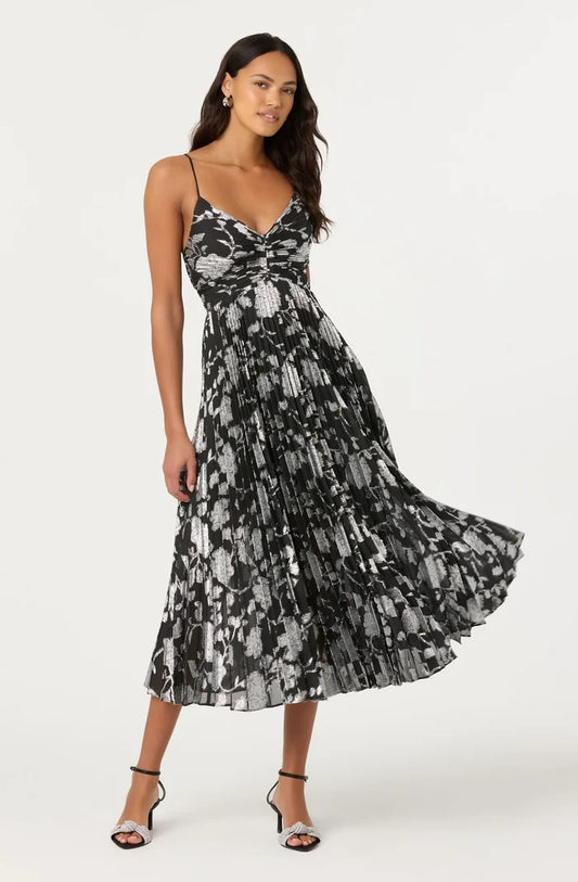Saoirse Metallic Pleated Dress