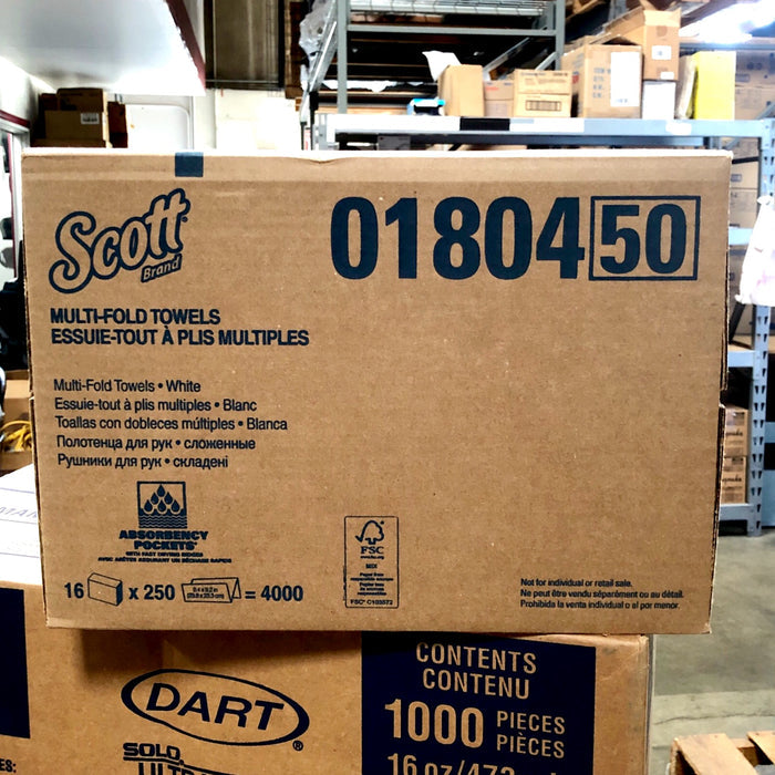 SCOTT 1804 Essential Multi Fold Paper Towels,1-Ply, White, 250x16/case (4000) (40% POST CONSUMER CONTENT) ( 1804 )