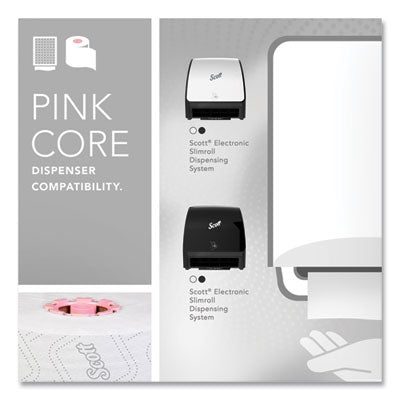 SCOTT 47032 Slimroll Towels, 1-Ply, 8" x 580 ft, White/Pink Core, 6 Rolls/Case SCOTT