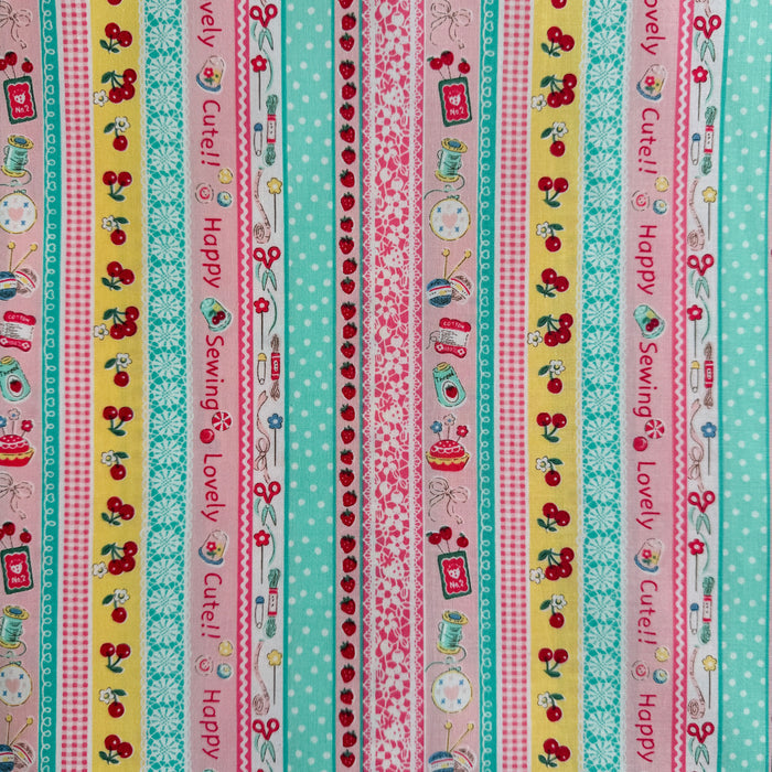 Sewing Ribbon - Pink X Green (B) - Atsuko Matsuyama - 30's Collection - Yuwa