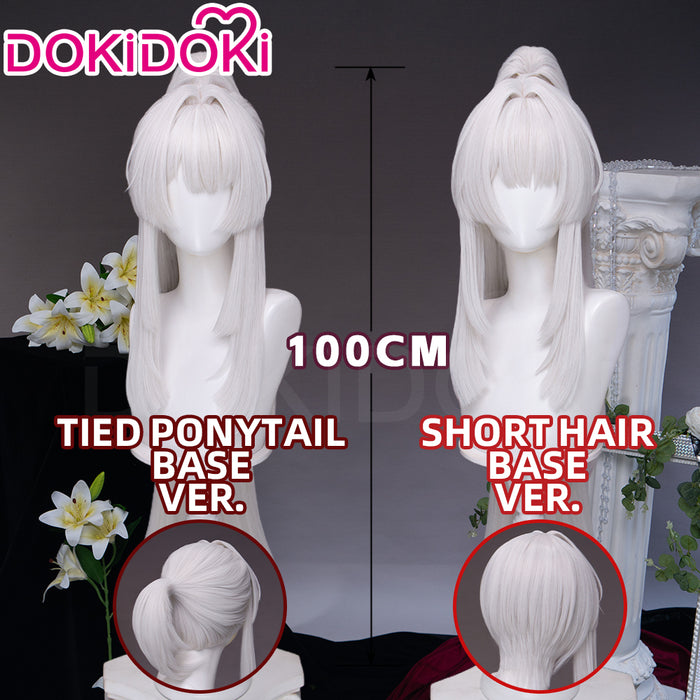 【Short Hair Base Ver Ready For Ship】DokiDoki Game Wuthering Waves Cosplay Hiyuki Wig Long White Hair Ponytail