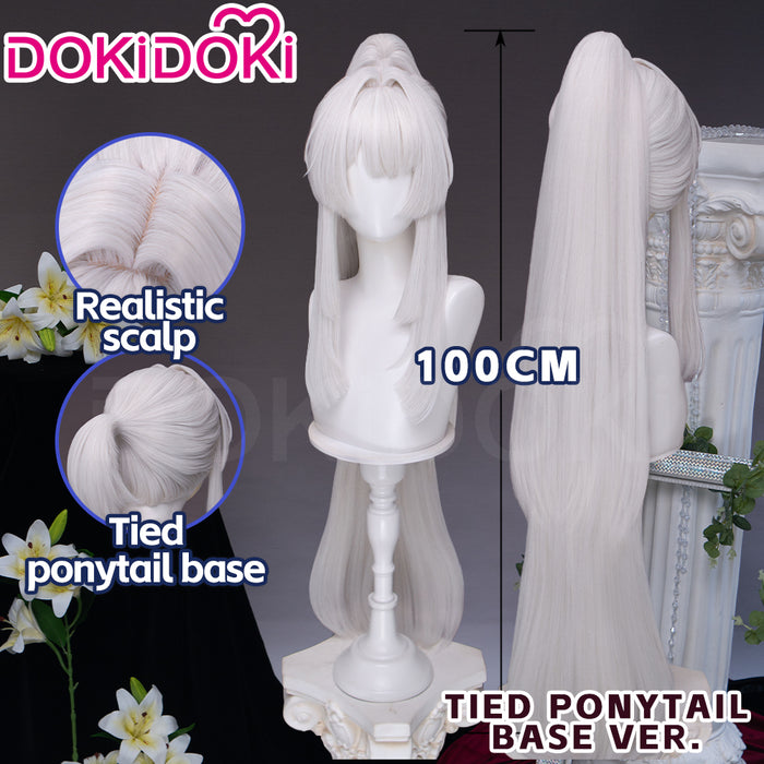 【Short Hair Base Ver Ready For Ship】DokiDoki Game Wuthering Waves Cosplay Hiyuki Wig Long White Hair Ponytail