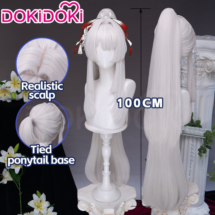 【Short Hair Base Ver Ready For Ship】DokiDoki Game Wuthering Waves Cosplay Hiyuki Wig Long White Hair Ponytail