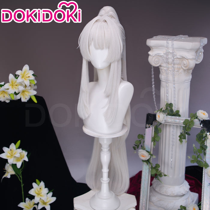【Short Hair Base Ver Ready For Ship】DokiDoki Game Wuthering Waves Cosplay Hiyuki Wig Long White Hair Ponytail