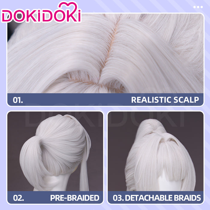 【Short Hair Base Ver Ready For Ship】DokiDoki Game Wuthering Waves Cosplay Hiyuki Wig Long White Hair Ponytail
