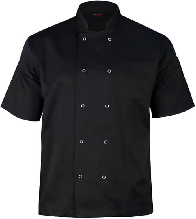 Black short sleeve chef's jacket full view