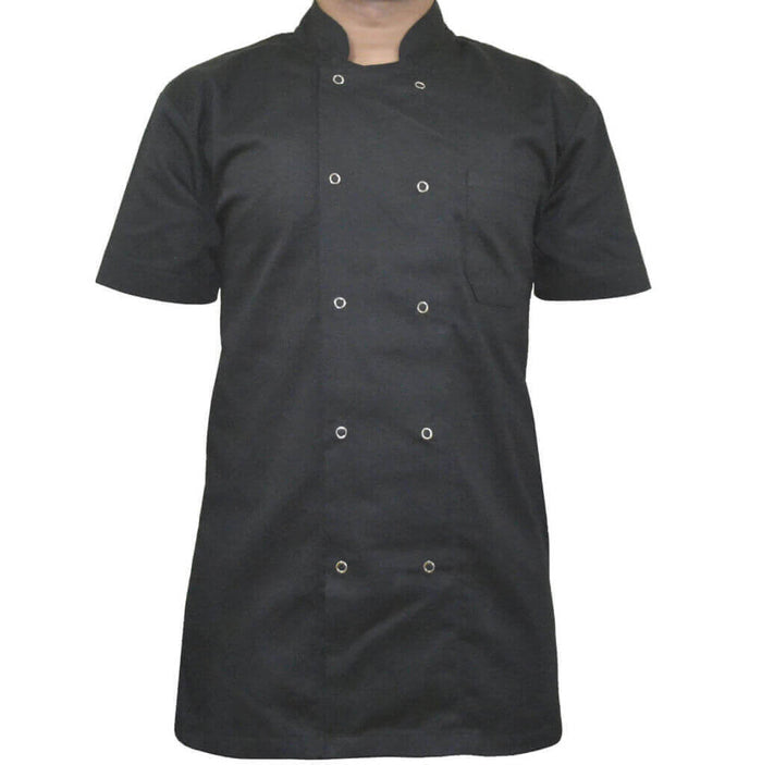 Black unisex short sleeve chef's jacket