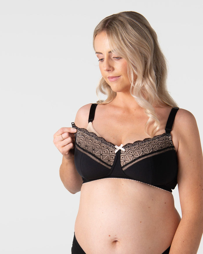 Show Off Full Cup Nursing Bra Black — back view showing hook-and-eye closure — Hotmilk Lingerie