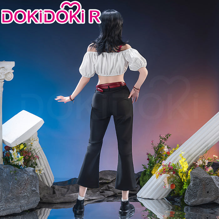 【Size S-2XL】Dokidoki-R Anime Cosplay Costume White Off-Shoulder Crop Top Black Jeans
