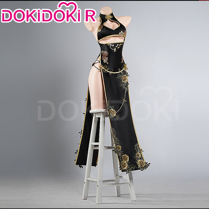 【Size S-2XL】DokiDoki-R Game Cosplay Costume Black Golden Peony Cheongsam King of Flowers Qipao