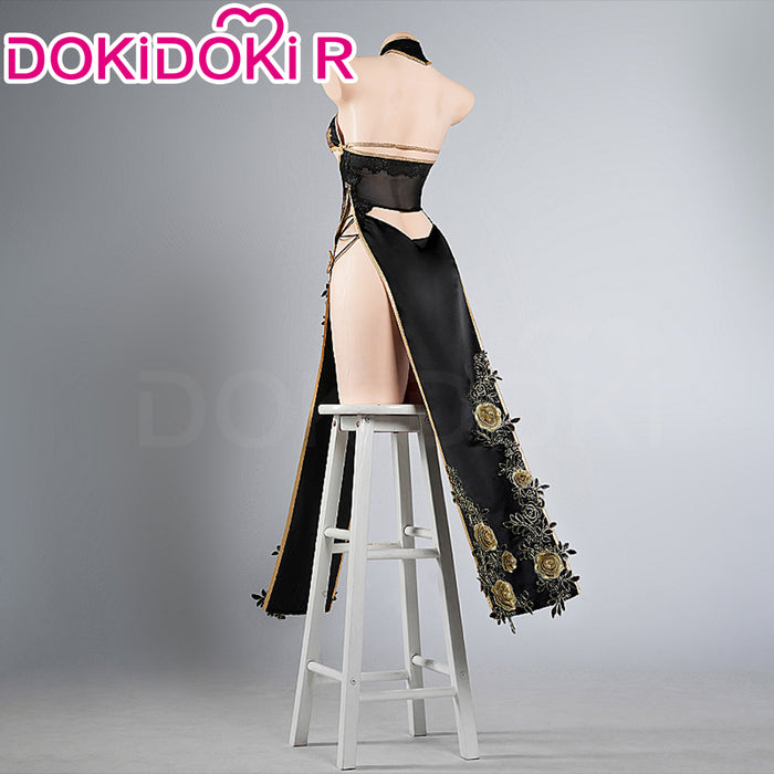 【Size S-2XL】DokiDoki-R Game Cosplay Costume Black Golden Peony Cheongsam King of Flowers Qipao