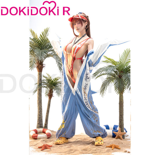 【Size S-2XL】DokiDoki-R Game Cosplay Costume Blue Red One-Piece Swimsuit