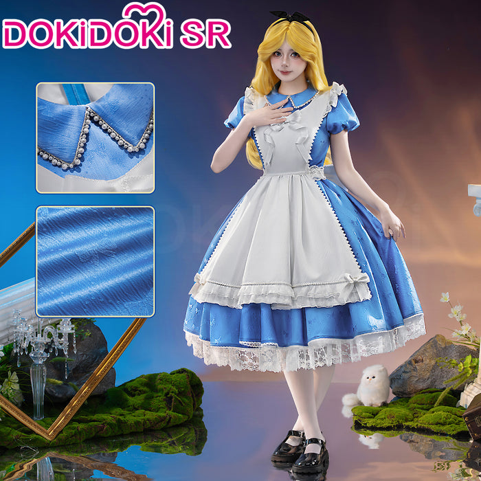 【Size S-3XL】DokiDoki-SR Anime Movie Cosplay Aliiceee Costume Blue Dress Maid Cute Halloween