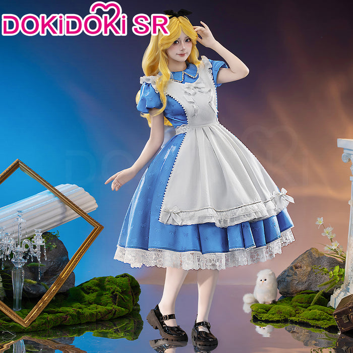 【Size S-3XL】DokiDoki-SR Anime Movie Cosplay Aliiceee Costume Blue Dress Maid Cute Halloween
