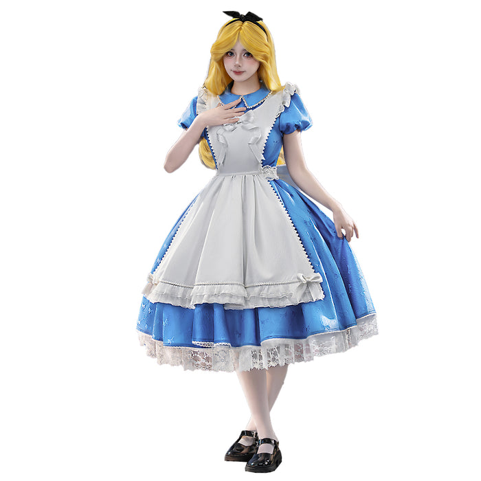 【Size S-3XL】DokiDoki-SR Anime Movie Cosplay Aliiceee Costume Blue Dress Maid Cute Halloween