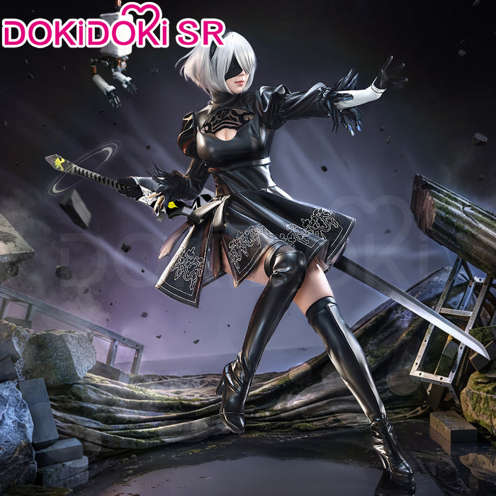 【Size S-3XL】DokiDoki-SR Cosplay Game Cosplay Black Dress Costume Women Leather Version