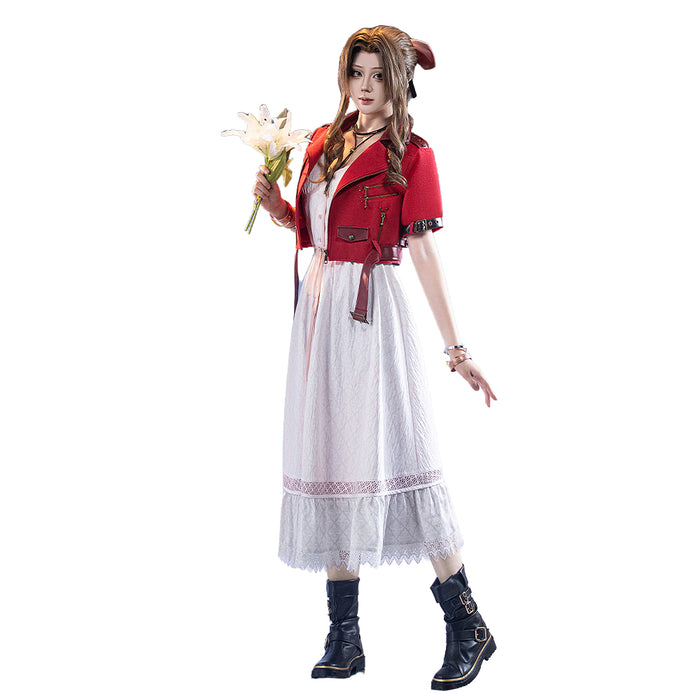 【Size S-3XL】DokiDoki-SR Game Cosplay Costume Red Coat White Dress Halloween