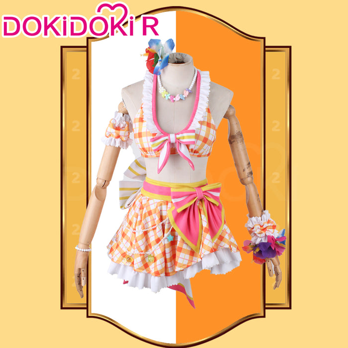 【Size XS-XL】DokiDoki-R Anime Game Cosplay Costume White Orange Swimsuit Hopping ♪ Happy Heart