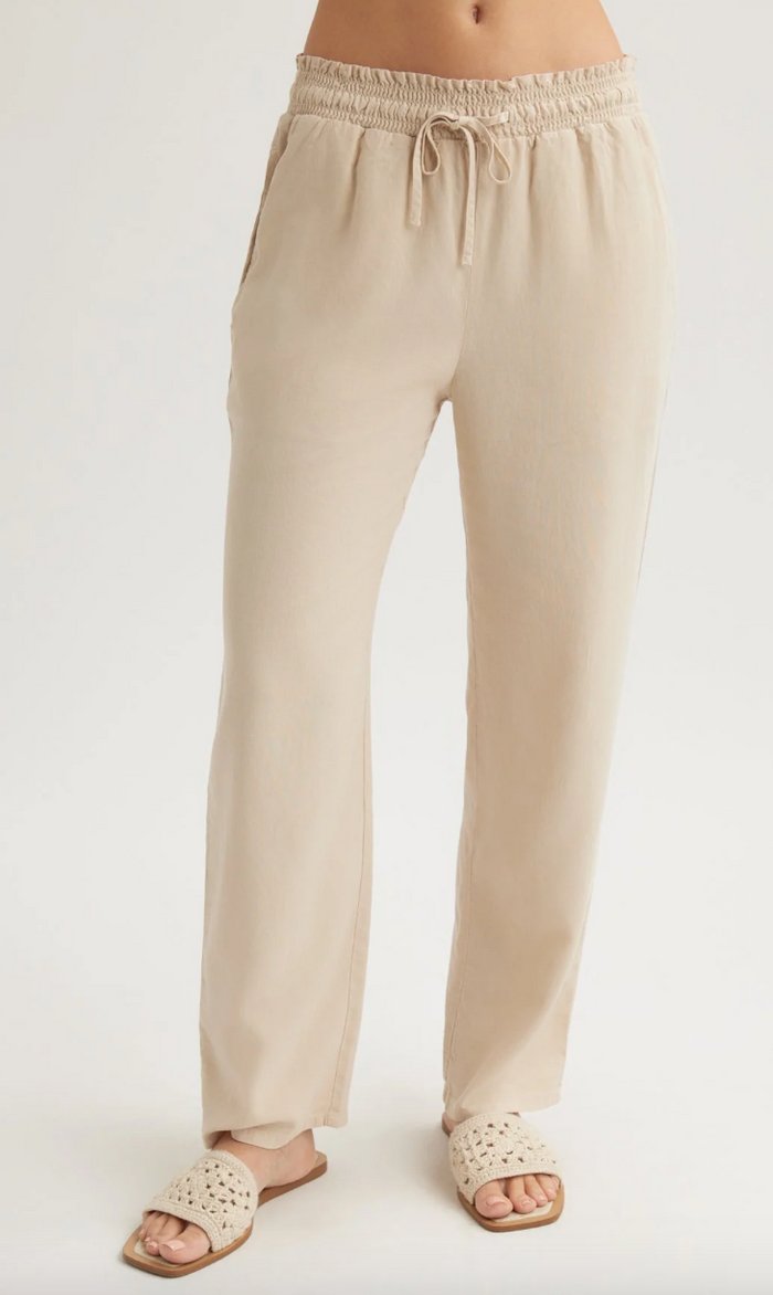 Smocked Waist Trousers - Linen Sand