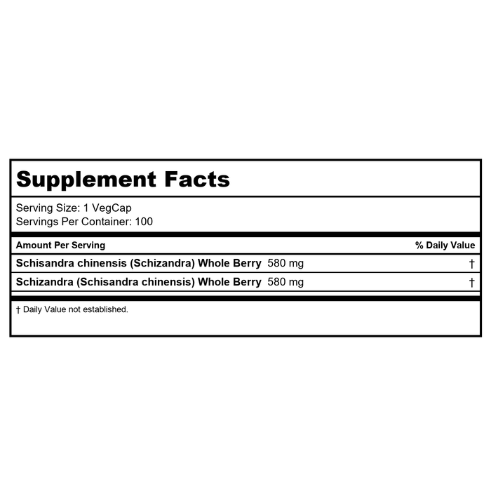 Solaray - Schizandra, 580 mg, 100 capsules - Supplement Facts panel