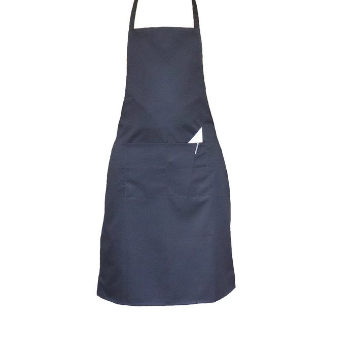 Navy blue apron with a pocket on a white background