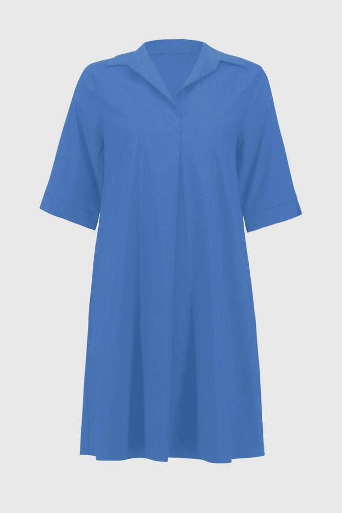 Stretch Poplin Dress-Blue