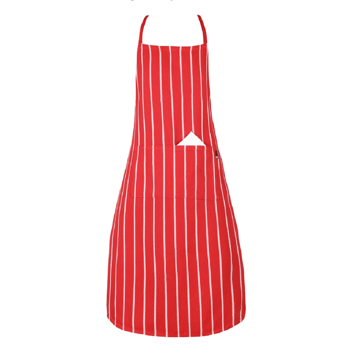 Red apron with white stripes on a white background