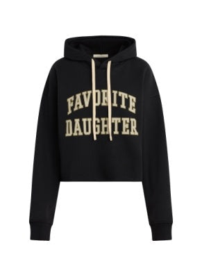 The Cropped Collegiate Hoodie-Black/Stone