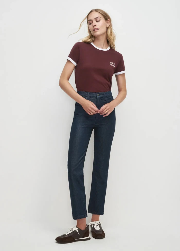 The Cropped Favorite Daughter Ringer Tee-Burgandy