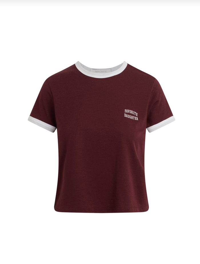 The Cropped Favorite Daughter Ringer Tee-Burgandy