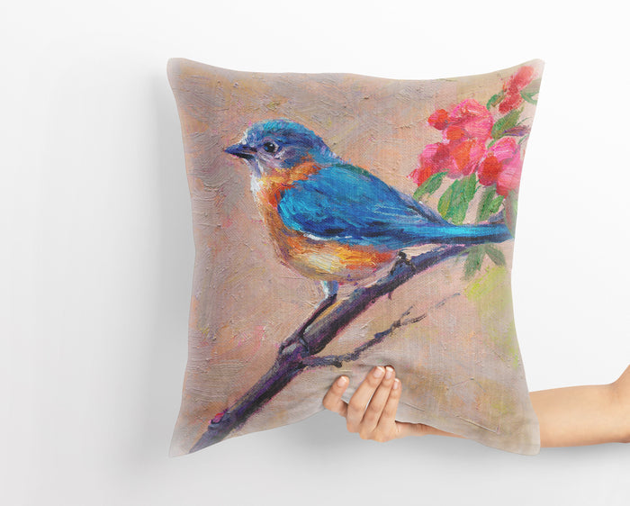Throw Pillow, Blue Bird Pillow, Comfortable, Red Pillow Cases, Beautiful Pillow, 16X16 Case, Home Decor Pillow