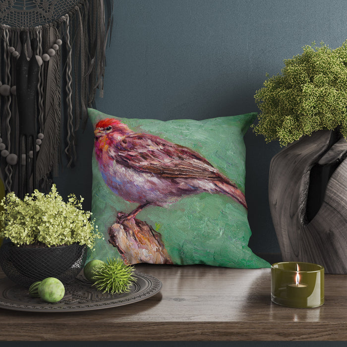Throw Pillow Cover, House Finch Bird Pillow, Soft Pillow Cases, Red Pillow Cases, Beautiful Pillow, Square, Housewarming Gift