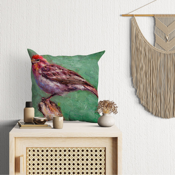Throw Pillow Cover, House Finch Bird Pillow, Soft Pillow Cases, Red Pillow Cases, Beautiful Pillow, Square, Housewarming Gift
