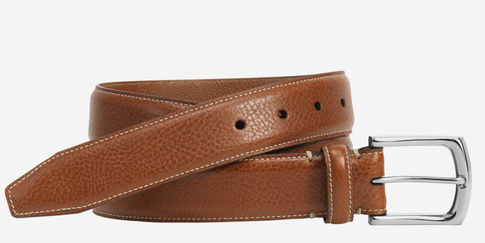 Top Stitched Leather Belt-Brown & Black