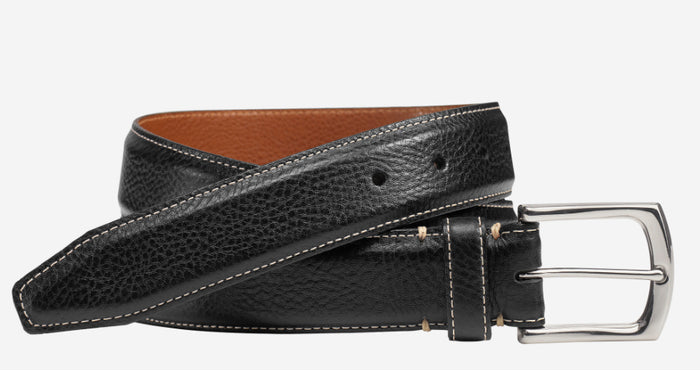 Top Stitched Leather Belt-Brown & Black