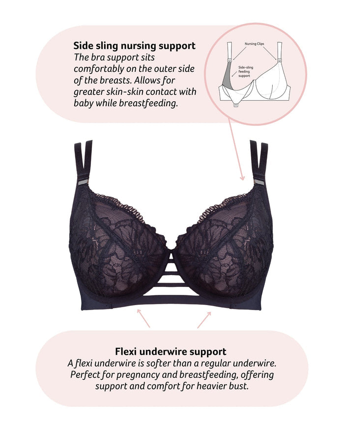Technical features on True Luxe Lace Nursing Bra - Black